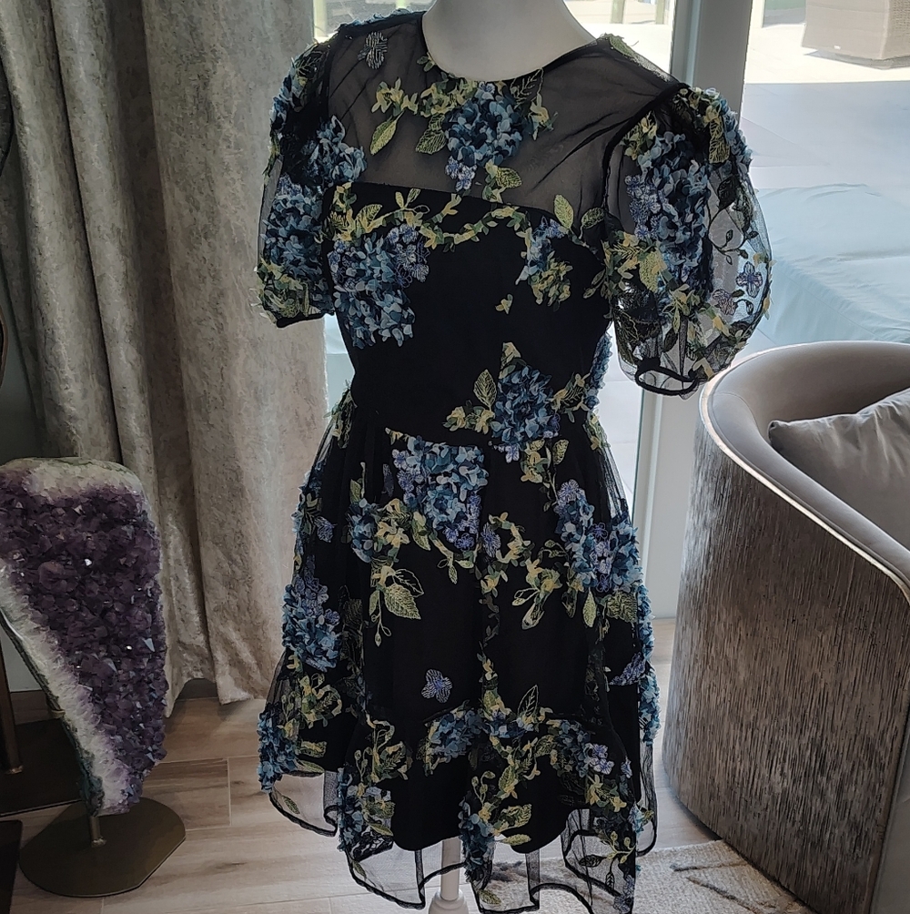 Dress the Population Black and Blue Floral Mini Dress - Picture 6 of 11